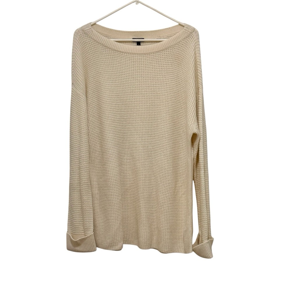 Long Cream Waffle Knit Eco blend Sweater L Nautical Casual Capsule Minimalist